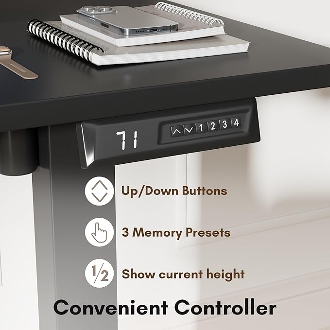 Shahoo Electric Standing Desk 55 Inch Ergonomic Height Adjustable Table with T-Shaped Metal Bracket Modern Computer Workstations for Home Office Black 55 x 24 Inch