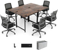 32 Inch Computer Desk Set of 4 Modern Writing Desk with Heavy-Duty Metal Frame Storage Bag &amp Charging Station Rectangular Home Office Workstation Table for Conference Study &amp Meeting Room