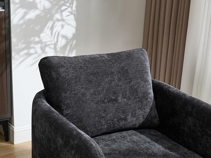 Modern Barrel Accent Chair Mid-Century Beige Chenille Fabric Armchair for Living Room Comfy Upholstered Reading Accent Chairs Single Sofa Chair for Bedroom Waiting Room Office1 PCS Black