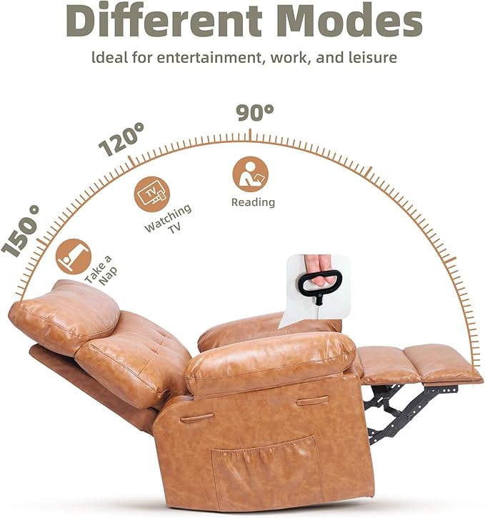 Garvee Recliner Chair Oversized Reclining Sofa Adjustable Manual Recliner Lounge Chair with Massage &amp Heat - Retro Brown