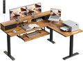 Casaottima 59 Inch Electric L-Shaped Standing Desk with Drawers Height Adjustable Stand Up Corner Desk with Monitor Stand &amp Keyboard Tray Lift Table for Home Office Workstation Rustic Brown