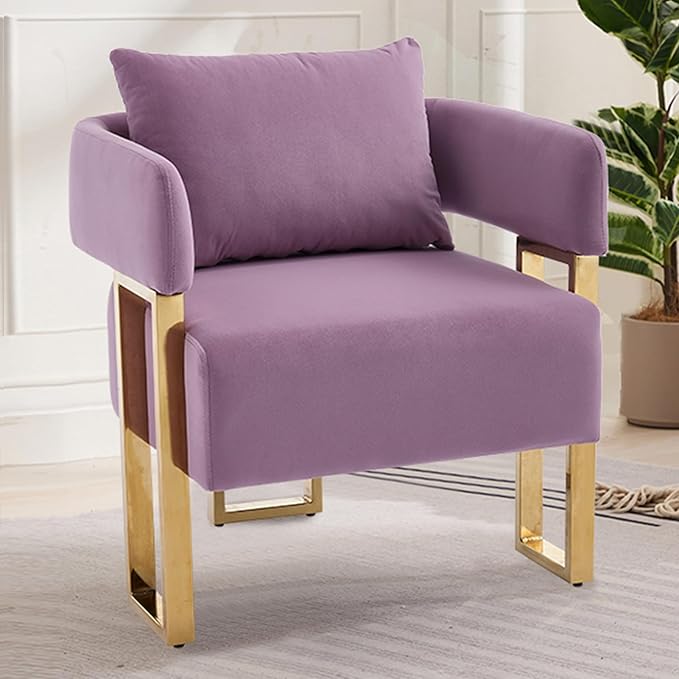 YITAI Modern Accent Chairs no Wheels Living Room Side Chairs with Golden Metal Legs Barrel Soft Velvet Upholstered Reading Armchairs for OfficeStudyReception RoomBedroomLoungePurple Set of 2