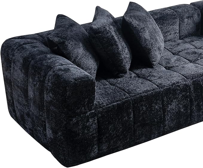 Modular Sectional Cloud Sofa Couch with L-Shape Chaise Modern Boneless Minimalist Upholstered Couches for Living Room Deep Seat Corner Couch No Assembly Required（Black Right Facing Chaise）