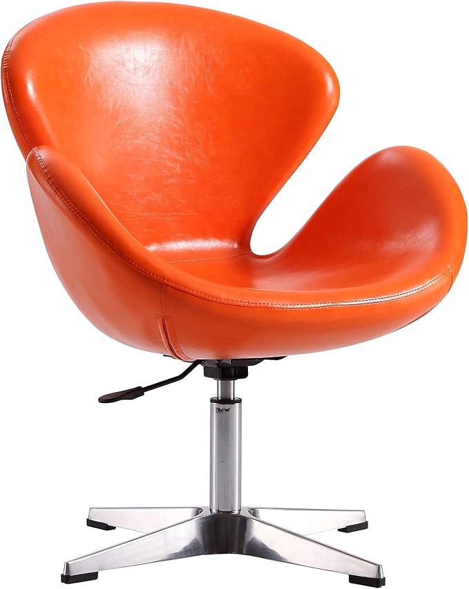 Manhattan Comfort Raspberry Adjustable Swivel Accent Chair with 360° Turn Polished Chrome Base Modern Retro Design Versatile Seat Ideal for Any Room Set of 1 Tangerine