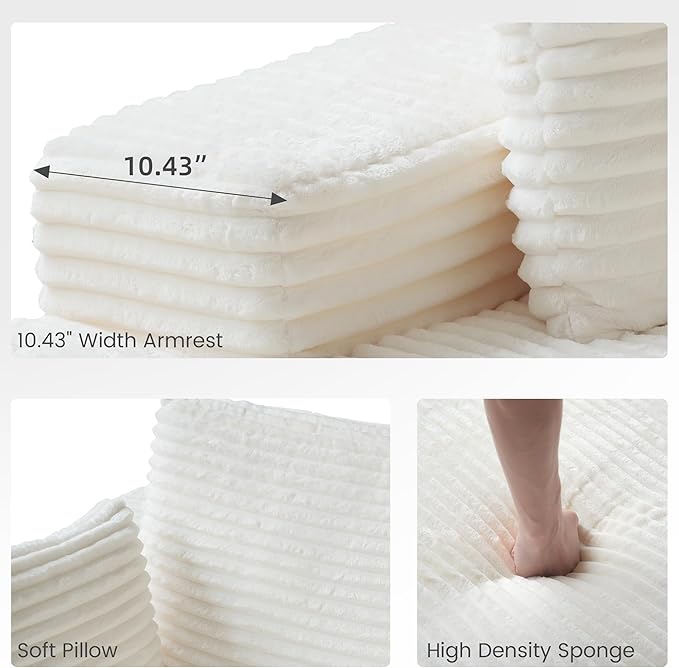 WJShome Oversized Chaise Lounge Chair Indoor Plush Corduroy Boneless Sofa Bed Cloud Reading Chair with Throw Pillow for Living Room (White)