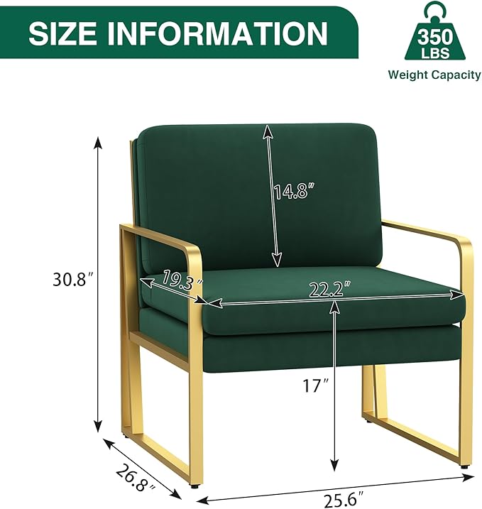 ALISH Accent Chairs Set of 2 Upholstered Armchair Modern Living Room Chairs Linen Arm Chair Side Sofa Chairs Reading Chairs with Metal Legs for Bedroom Living Room (GreenSet of 2)