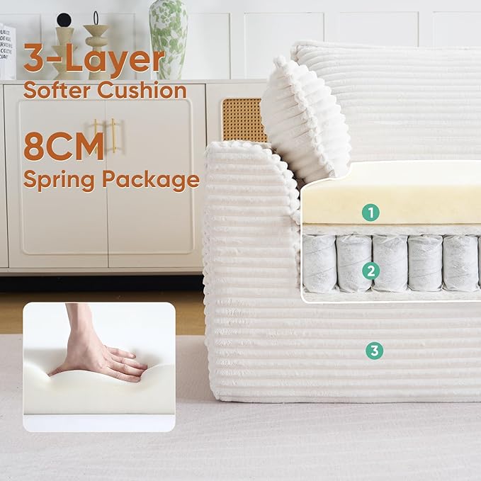 113 Cloud Sectional Boneless Couch for Living Room Modern Modular Sectional Sofa Deep Seat with Ottoman Upholstered Comfy Sectional CouchesCorduroy L Shaped Couch with Side PocketsBeige