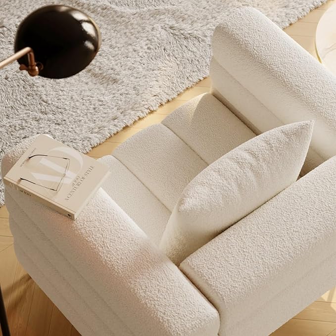 homary White Accent Chair Mid Century Boucle Upholstered Armrest Chair for Bedroom Comfy for Living Room Reading Office (White)
