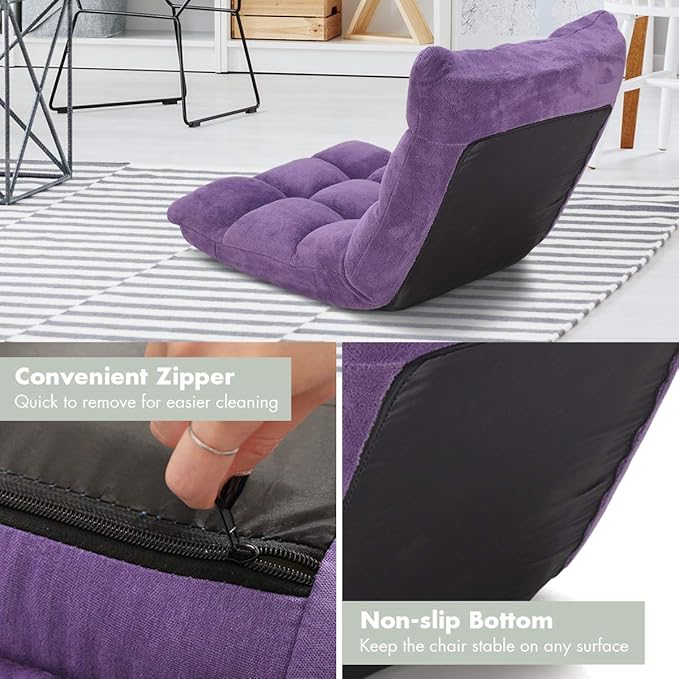 S AFSTAR Cushioned Floor Chair 14-Position Adjustable Padded Lazy Recliner with Comfortable Back Support and Skin-Friendly Cover Great for Reading Playing Game Meditating (Tender Violet)