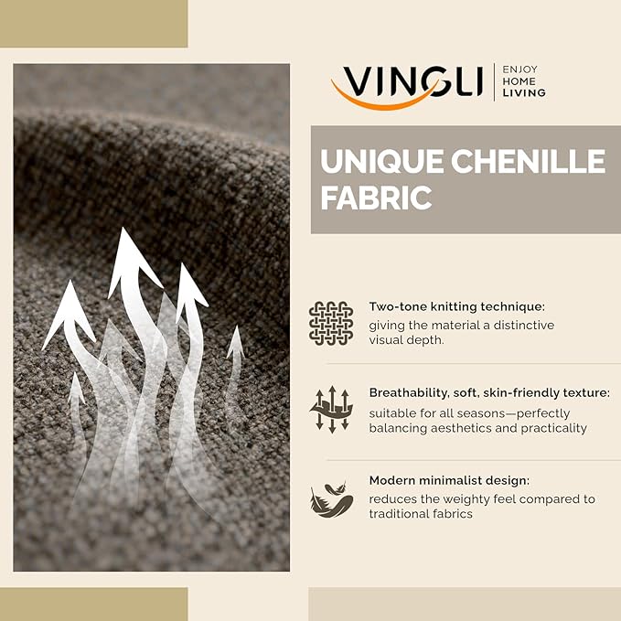VINGLI 110' U-Shaped Sectional Couch with Two Chaise Affordable Small Sofa with 4 Seats Chenille Fabric Comfy Couches for Living Room Dark Brown