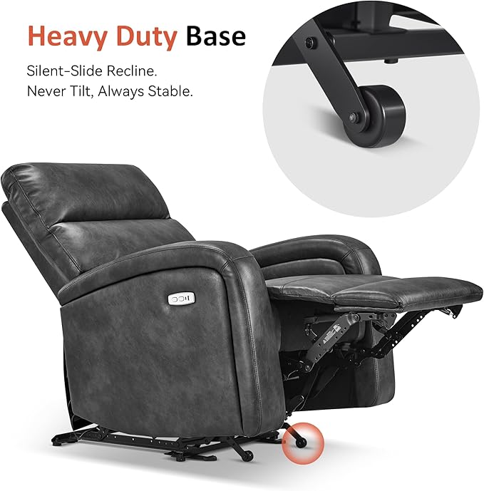 MCombo Zero Wall Recliner Chair Power Wall Hugger Recliner with USB &amp Type-C Dual Charge Ports for Small Space Living Room RV PR644 (Dark Grey)