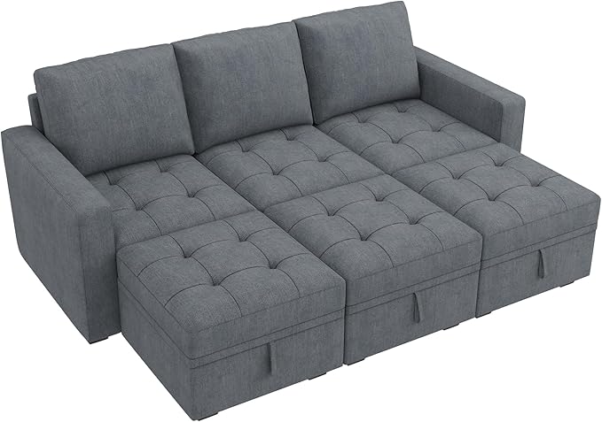 HONBAY Modular Sectional Couch Sleeper Sofa Bed with Storage Seats Oversized Sectional Couches for Living RoomBluish Grey