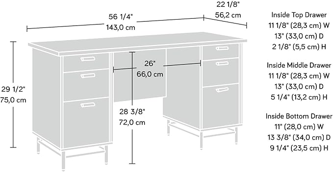 Sauder Anda Norr Executive Desk Sky Oak Finish