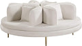 Meridian Furniture 627Cream Circlet Collection Modern | Contemporary Velvet Upholstered Roundabout Sofa with Sturdy Gold Iron Legs Cream 72 W x 72 D x 29 H