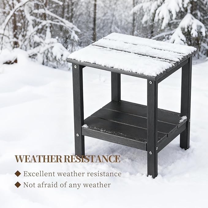 Outdoor Side TableDouble Layer Small Side TablesAll Weather Adirondack Side Table Waterproof Outdoor End Tables for PatioPoolPorch (Gray)