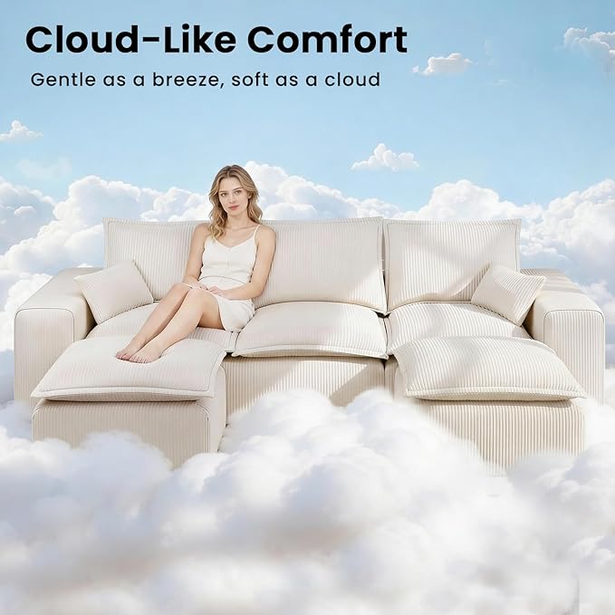 107 Cloud U-Shaped Modular Sectional Sofa for Living Room with Ottoman No Assembly Required Deep Seat Couch in Two Box.