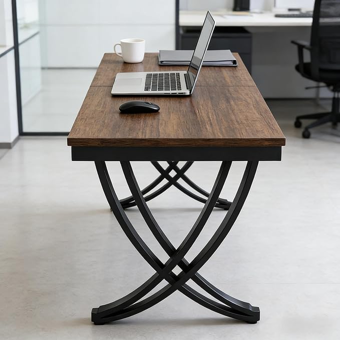 78 Inch Two Person Office Desk Extra Long Double Computer Desk Executive Office Desk Modern Writing Study Table Workstation for Home Office Brown Black