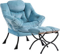 Cozy Lazy Chair and Ottoman Large Contemporary Velvet Blue Accent Chair Set Modern Leisure Upholstered Reading Armchair for Office Bedroom Living Room Dorm Rooms Balcony