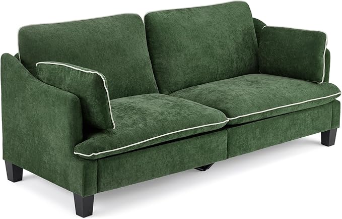 VINGLI 84 Extra Deep Seat Sofa Couch 3 Seater Upholstered Living Room Couches with 2 Piped Seater Cushions Throw Pillows Modern Linen Velvet Fabric Sofa for Apartment Bedroom Office | Piped Cushio