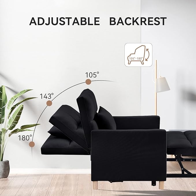 Convertible Sleeper Sofa Chair Bed3-in-1 Sleeper Chair Bed with PillowPull Out Single Armchair Sofa Bed with Adjustable Backrest Multi-Functiona Lounge Chair for Living Room (Black)