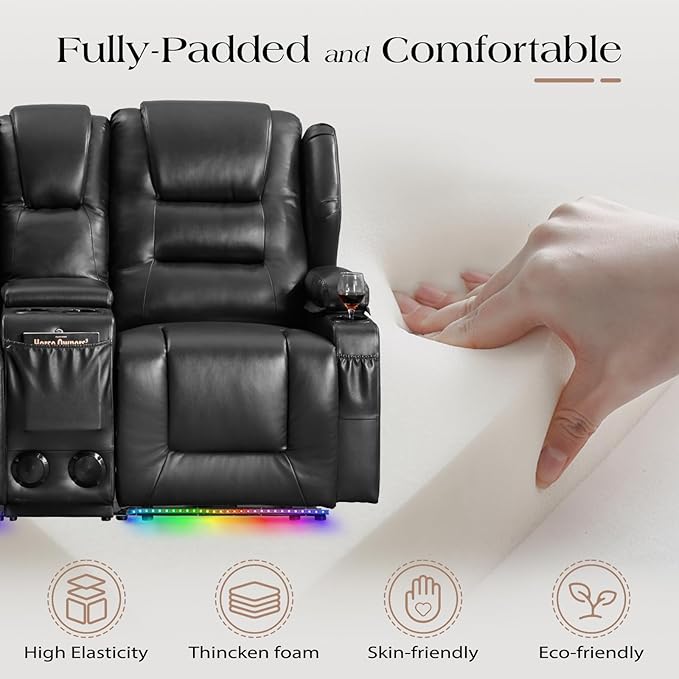 Loveseat Power Recliner Sofa Couch Electric Reclining Sofa Chair for Living Room with Multi-Function Console/Cup Holders/LED Ambient Light