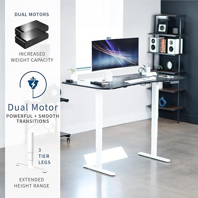 VIVO Electric 63 x 32 in Dual Motor Standing Desk Memory Height Adjustment 2B Series Black Carbon Fiber Top White Frame DESK-KIT-2W1R