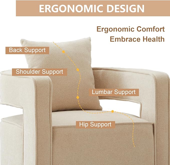 Swivel Accent Chairs Set of 2 Upholstered 360° Round Barrel Arm Chair with Open Back &amp Wood Base Comfy Linen Blend Square Single Club Chair for Living Room Bedroom Office Hotel Reception (Beige)