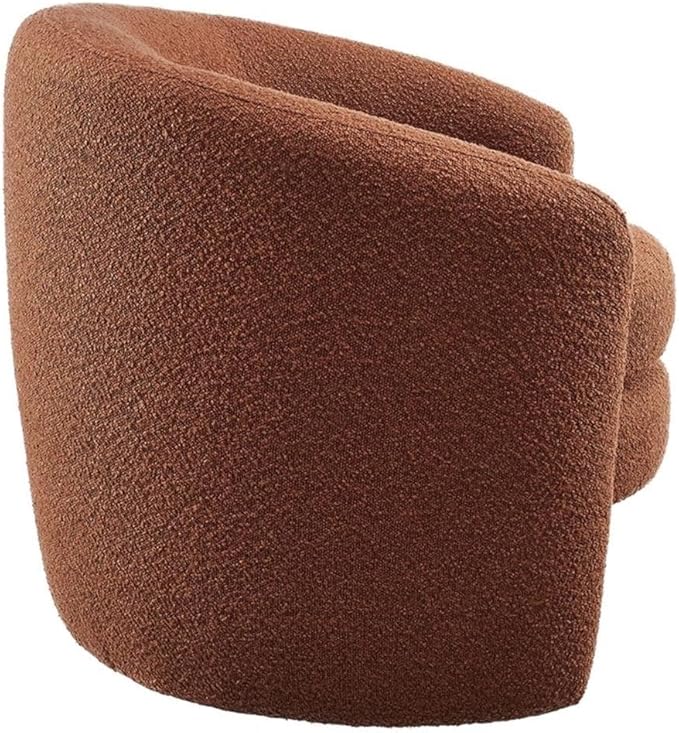 MAKLAINE Upholstered Boucle Fabric Curved Back Armchair Rust Finish Dense Foam Padding Removable Seat Cushion Fully Assembled Living Room or Bedroom Accent Chair