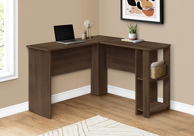 Pemberly Row L-Shaped Corner Computer Desk 47 in Laminate Wood Top Dark Walnut Finish Built-in Storage with Cubbies Space-Saving Home Office Desk for Dorm Room or Study