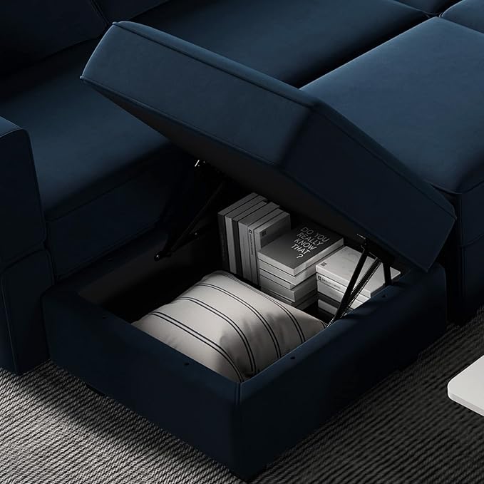Belffin Modular Sectional Sofa with Double Chaise Velvet U Shaped Sofa Reversible Sectional Couch with Storage Blue