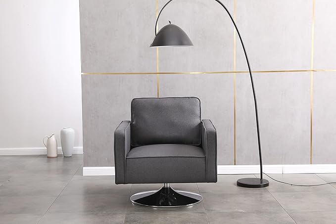 Modern Linen Swivel Accent Chair Comfy Armchair with 360 Degree Swiveling for Living Room Bedroom Reading Room Home Office (Dark Grey)