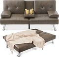 Best Choice Products Faux Leather Upholstered Modern Convertible Futon Adjustable Folding Sofa Bed Guest Bed w/Removable Armrests - Gray