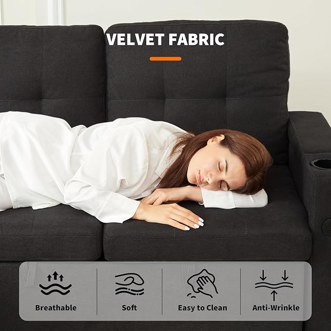 Garvee Couches for Living Room 84'' Sofa Bedl-Shaped Sectional Sleeper Sofa with Pull Out BedReversible Storage Chaises Hidden Storage ArmrestsCup Holders &amp USB Charging Ports