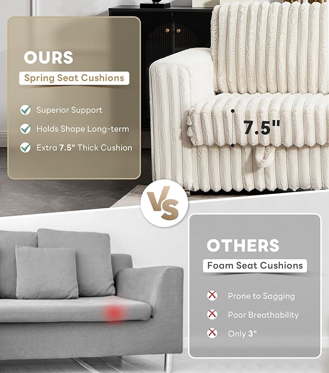 Tbfit Modular Sectional Sofa with Storage Ottoman Corduroy Cloud Couch 73 W &amp 101 W Convertible Love Seat for Small Spaces L-Shaped Sofa for Living Room Beige