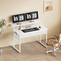 Small Desk with Drawers 39.4X15.8-22.9 Inches Office Computer Desk with Side Pocket &amp Ergonomic Monitor Stand Writing Table for Small Spaces Bedroom White