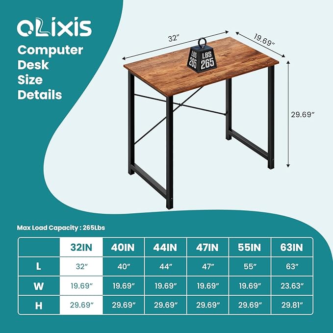 OLIXIS 32 Inch Home Office Desk Small Computer Work Table with X-Shaped Reinforcement Home Simple Modern Writing Study Table 2 Pack Rustic Brown