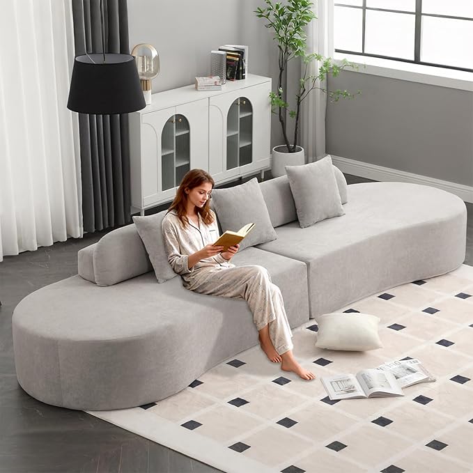 GNIXUU 130.5 Oversized Curved Sectional Sofa for Living Room Modern Luxury Terrycloth Boneless 4 Seater Cloud Couch with Half Moon Design &amp 3 Pillows Modular Memory Foam Couches No Assembly G