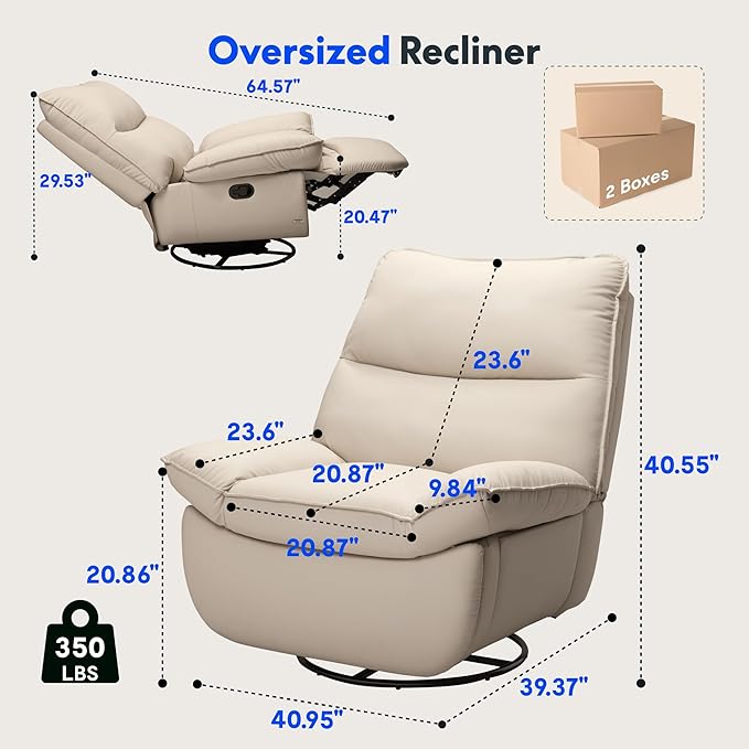 FLEXISPOT XRC7 Swivel Rocker Recliner Chair 360° Swivel Oversized Armless Recliner Gaming Chair Award-Winning Design with Premium PU Leather Upholstery for Living Room Gaming Room Beige