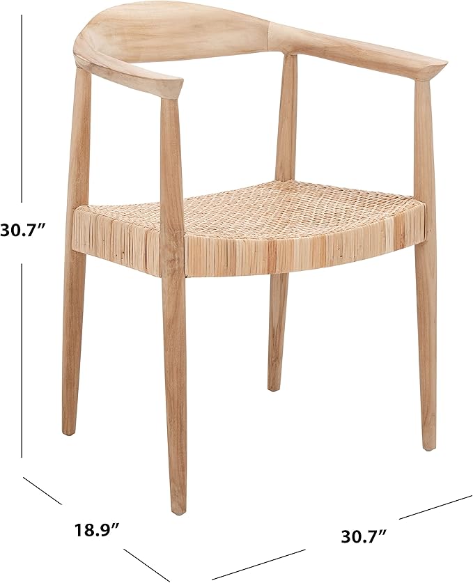 SAFAVIEH Home Collection Sijo Natural Teak Wood/Natural Rattan Accent Chair (Fully Assembled)