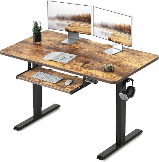 FEZIBO Standing Desk with Keyboard Tray 48 x 24 Inch Adjustable Height Sit Stand Desk with Memory Presets for Home Office Ergonomic Computer Workstation Rustic Brown