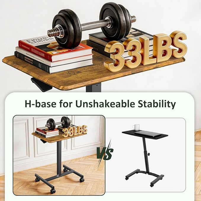 Adjustable Height Mobile Standing Desk with Lockable Casters Rolling Sit Stand Laptop Computer Desk Portable Compact Workstation for Home Office Dorm Brown