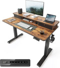FEZIBO 40 x 24 Inch Height Adjustable Electric Standing Desk with Double Drawer Stand up Home Office Computer Desk with 4 Height-Adjustable Feets &amp 2 Hooks Rustic Brown