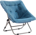 Saucer Chair Comfy Bedroom Chairs Oversized Folding Faux Fur Chair Foldable Metal Frame Chair for Bedroom Living Room Balcony Patio (Blue)