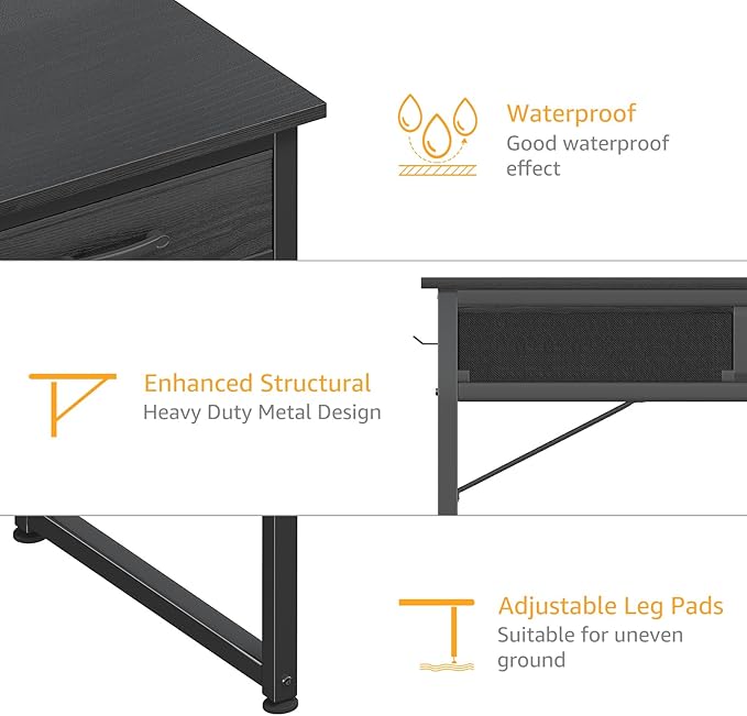 DLisiting Small Desk with Fabric Drawers for Bedroom 32 Inch Gaming Desk with 2 Drawers for Small Space Study Writing Table PC Desks Black