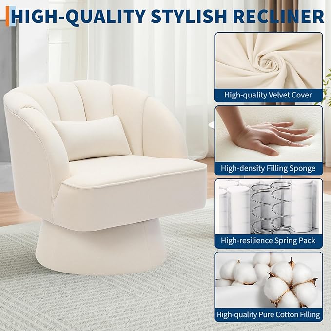 Comfy Comfort Swivel Barrel Accent Chair - Modern 360° Lounge Armchair with Striped Backrest Upholstered for Living Room or Bedroom - Soft | Beige