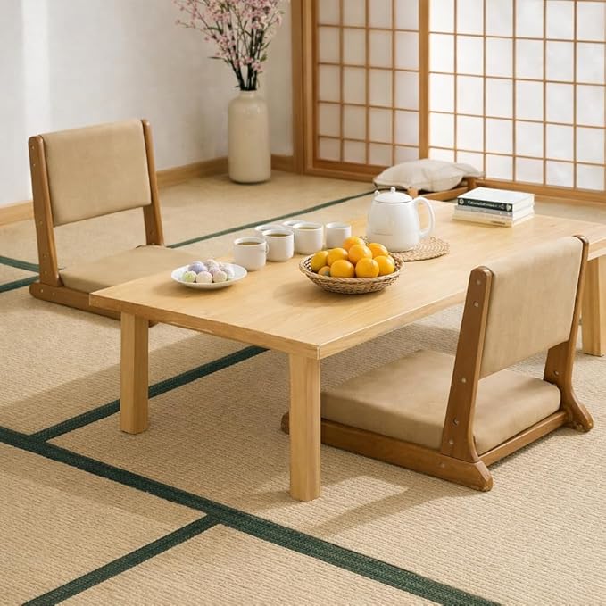 HollyHOME Foldable Tatami Chair Upholstered Japanese Style Floor Seat Wood Legless Back Rest with Cushion Accent Meditation for Bay Window Living Room Bedroom Dark Brown