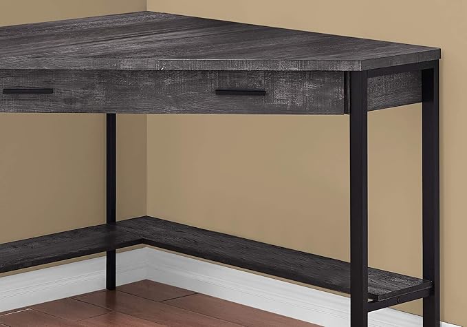 Pemberly Row Corner Computer Desk 42 W x 42 D x 30 H Black Reclaimed Wood Finish with Metal Frame 1 Drawer and Bottom Shelf Traditional Style Home Office Desk for Laptop or Workstation Use