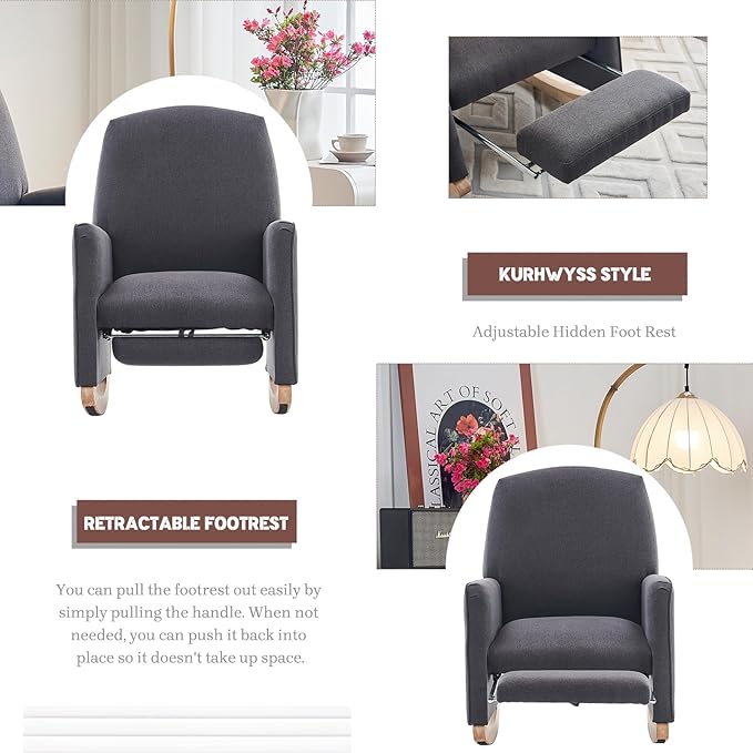 Modern Rocking Chair Nursery Comfy Glider Nursery Chair with Foot Rest Upholstered Rocker with Pocket Accent Reading Armchair with Solid Wood Base for Living Room Bedroom Lounge Room (Dark Gray)