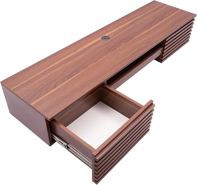 Wall Mounted Desk Wall Organizer with Two Drawers &amp One Keyboard Tray &amp 120 Lbs Load Capacity Floating Computer Desk Laptop Computer Writing Study Table for Homes Offices Entrances(Brown)