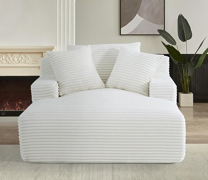 Container Furniture Chamden Oversized Chaise Lounge Chair Modern Corduroy Sofa Bed with Full Foam Cushioning Cozy Convertible Sleeper for Living Room or Bedroom Ivory